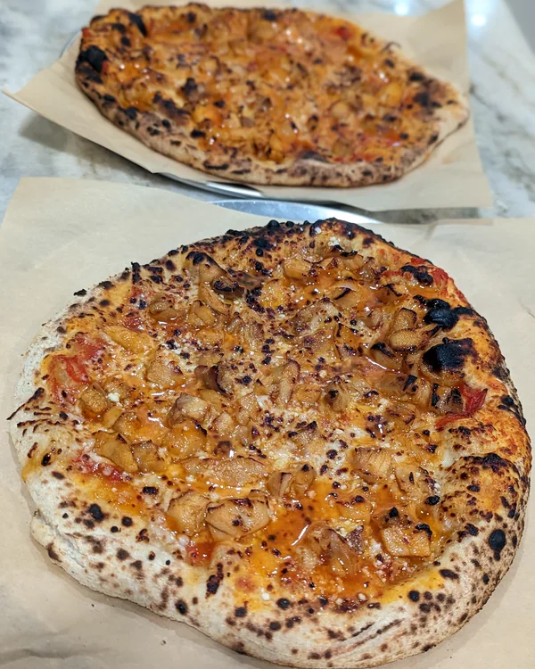 Two pies fresh from the trailer oven